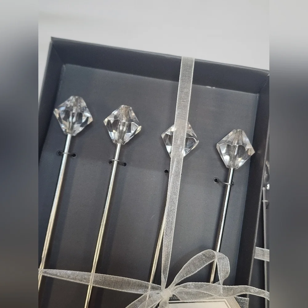 Thirstystone Elegant 4pcs Crystal Topper Metal Drink Stirrers (price per set)
